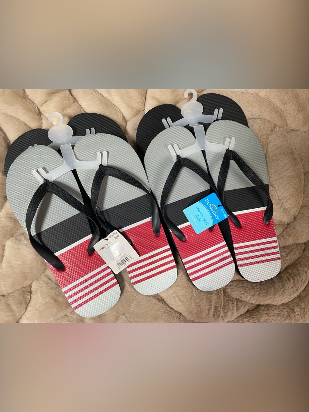 4 pair of Basic Zori Black and Striped Flip Flop Sandals - Size 10-11
